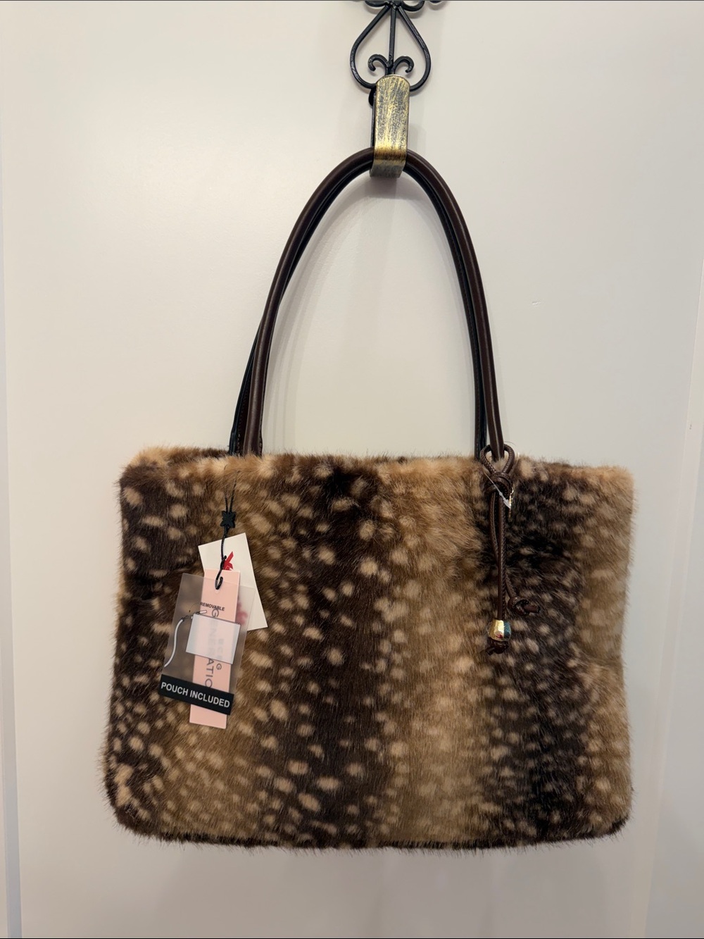 BCBGeneration Brown Spotted Faux Fur Tote
